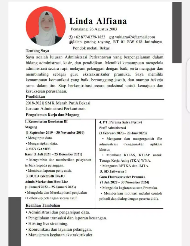 Cari pekerjaan admin ,freelance ,host live ,kasir