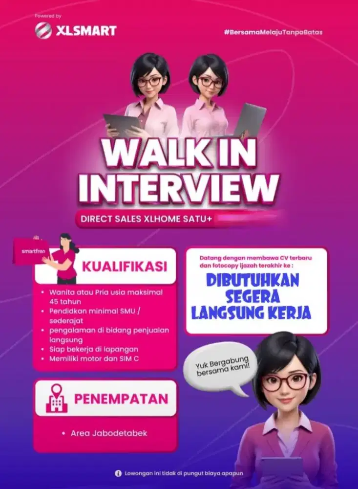 BUTUH CEPAT SALES INTERNET WIFI XL SATU LANGSUNG KERJA TANGERANG