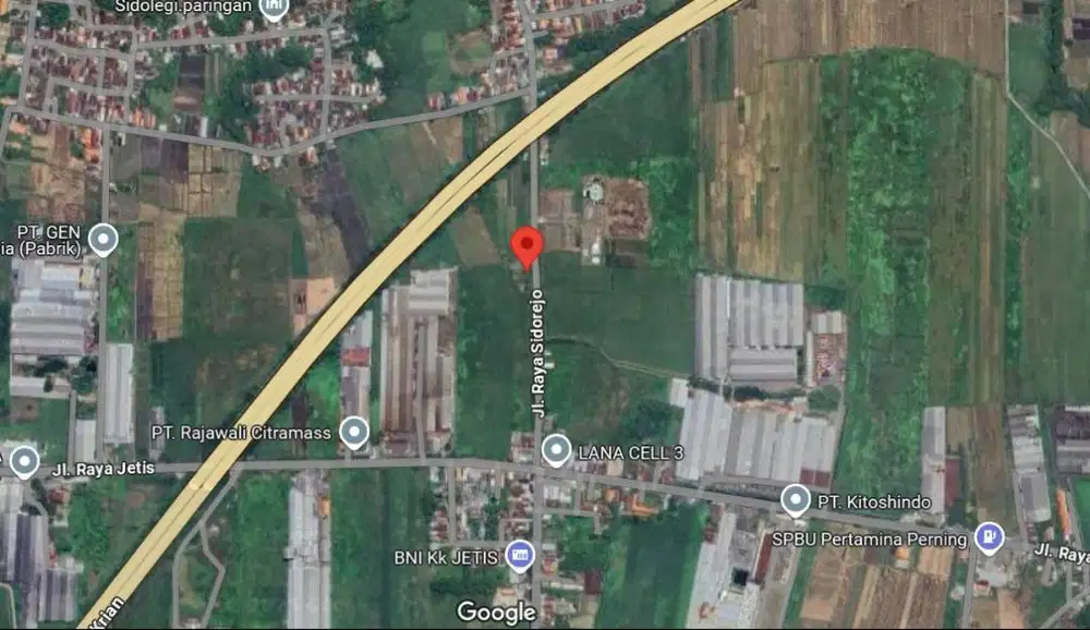 Lebar 100 meter, Tanah industri di Jalan Sidorejo, Mojokerto