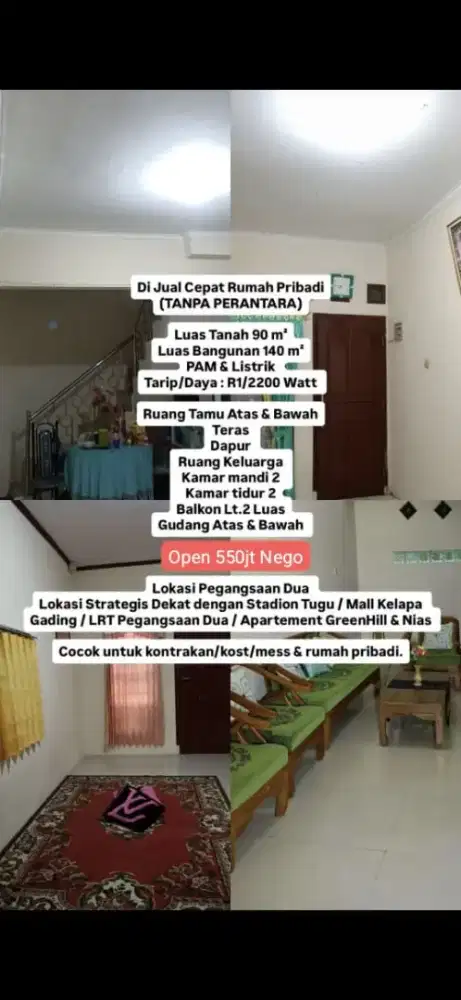 Di Jual Cepat Rumah Lantai 2 Lokasi Strategis