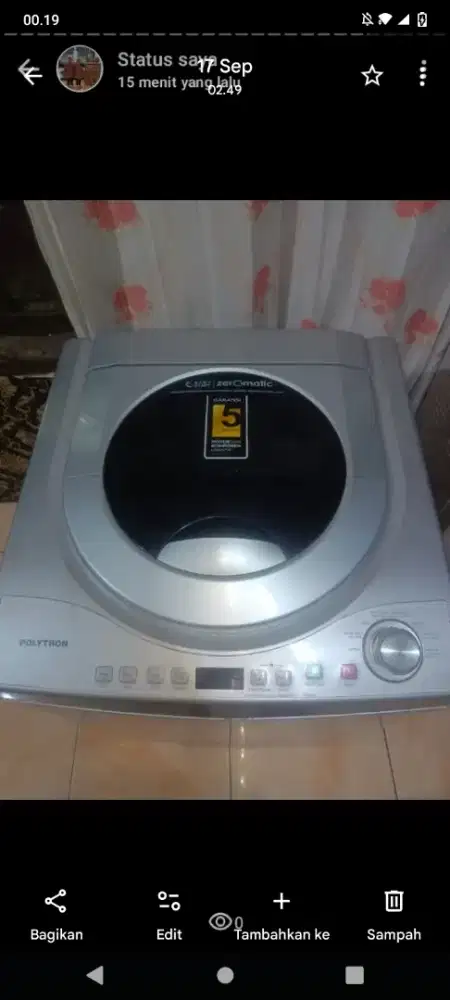 bismillahirrahmanirrahim jual mesin cuci satu lobang merek Polytron