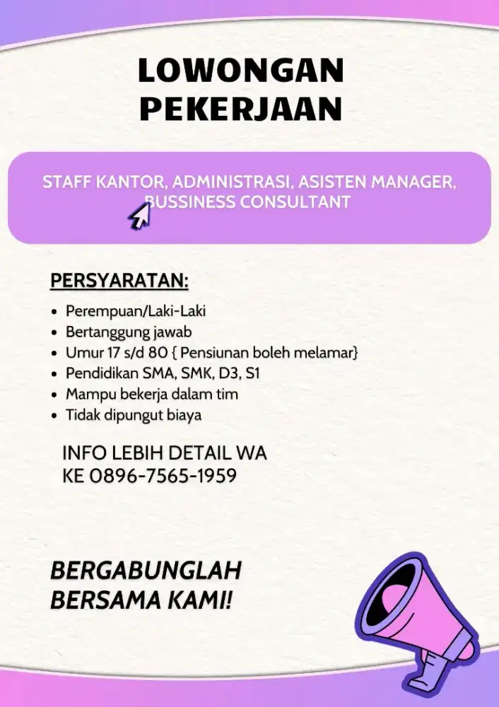 Loker untuk lulusan SMA SMK D3 S1