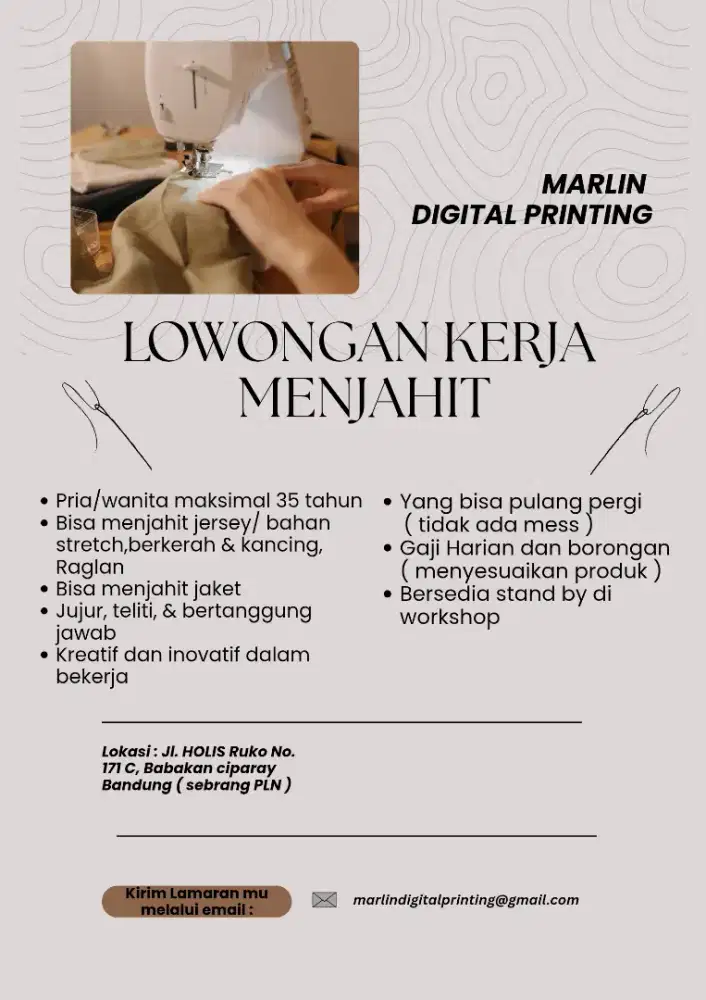 LOWONGAN KERJA MENJAHIT