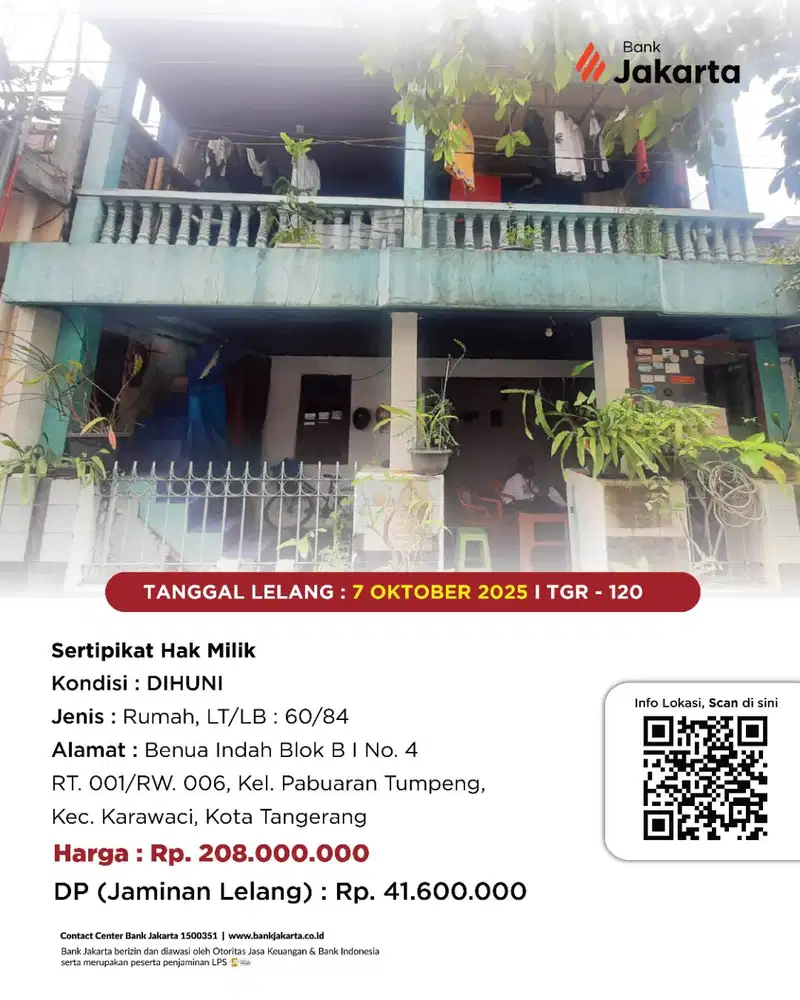 LELANG BANK DKI - DIJUAL VIA LELANG RUMAH BUANA INDAH BLOK I NO. 4