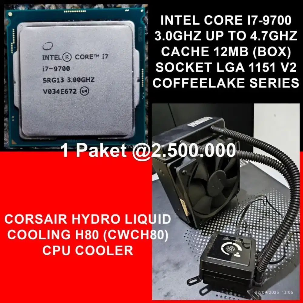 Intel Core i7-9700 3.0Ghz LGA 1151V2 + Corsair Hydro Liquid H80