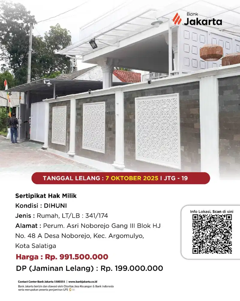 LELANG BANK DKI - DIJUAL VIA LELANG RUMAH ASRI NOBOREJO GANG III BLOK