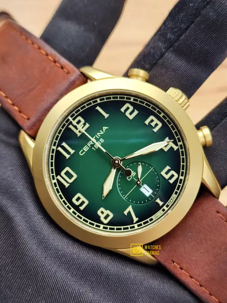 Jam Tangan Rare Original Certina DS Pilot Green Chronograph Swiss Made