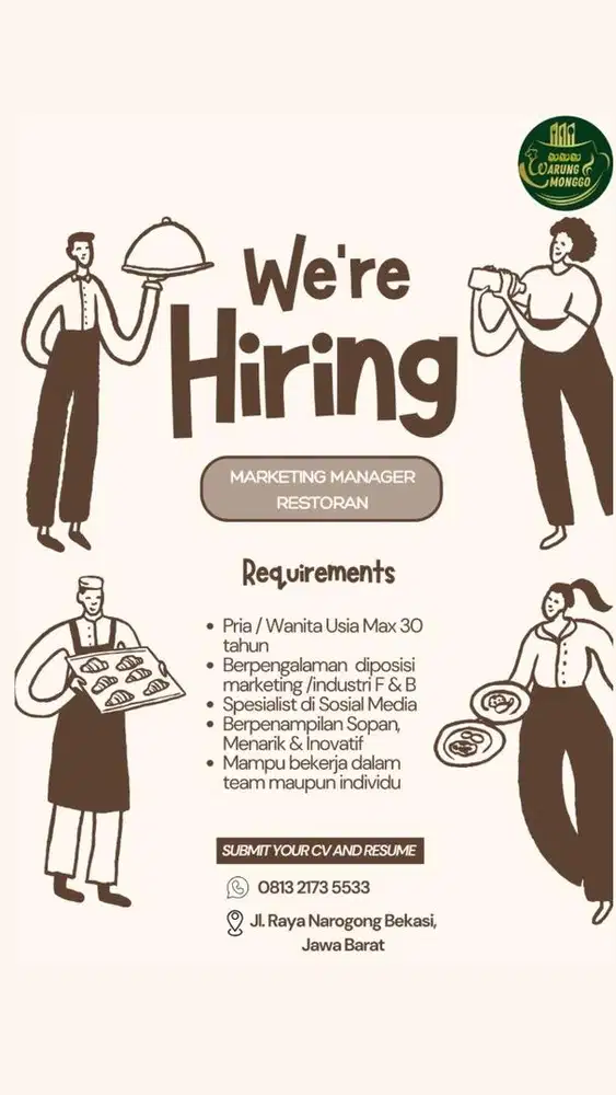 di cari marketing manajer utk restaurant fnb