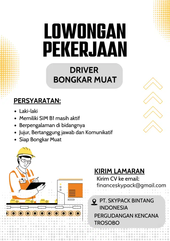 Info Loker Driver Bongkar Muat (SIM B1)