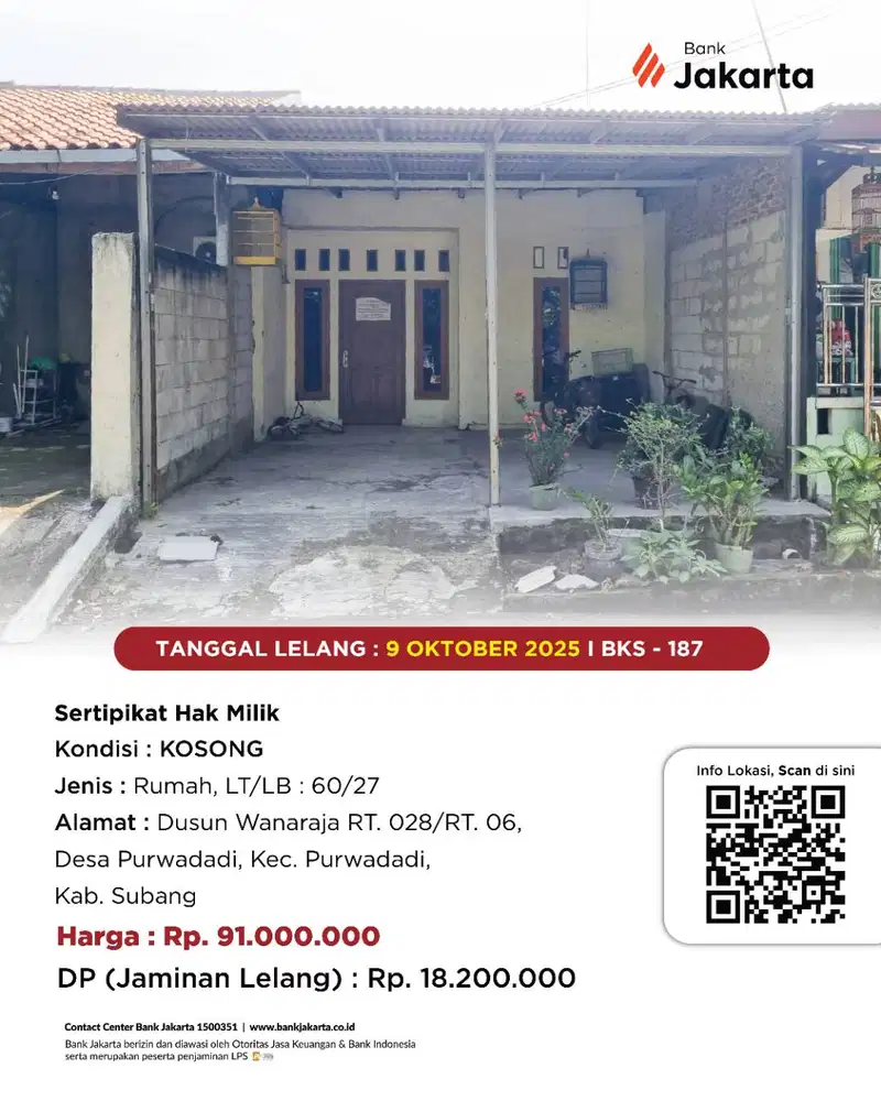 LELANG BANK DKI - DIJUAL VIA LELANG RUMAH PURI NIRWANA RESIDENCE