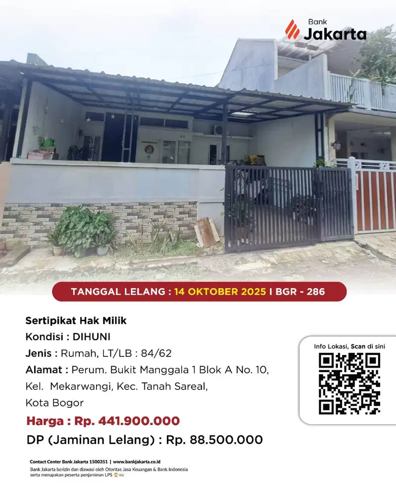 LELANG BANK DKI - DIJUAL VIA LELANG RUMAH BUKIT MANGGALA 1 BLOK A