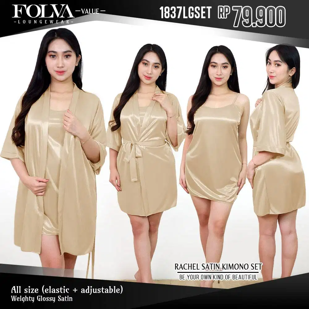 FOLVA Kimono set dengan inner tanktop bahan satin premium 1837LGSET