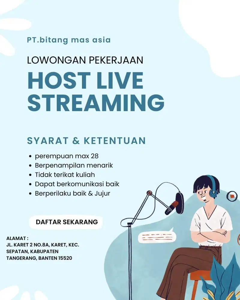 DIBUTUHKAN HOST LIVE PENGALAMAN DAN NON WANITA