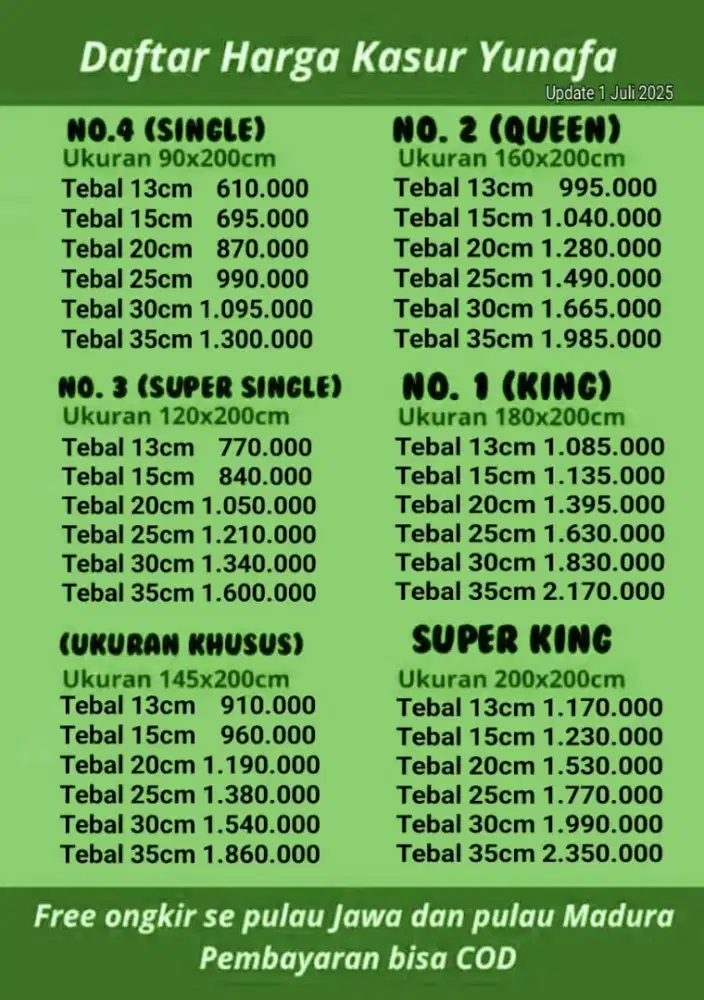 Kasur full busa garansi 20 th diskon 50 %