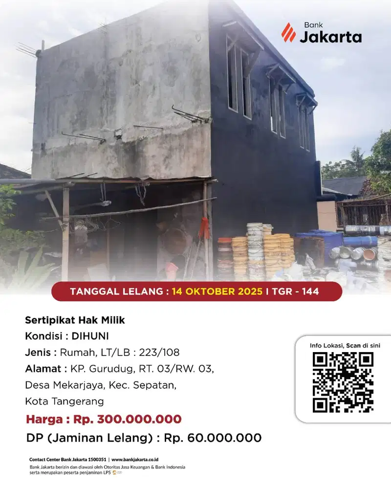 LELANG BANK DKI - DIJUAL VIA LELANG RUMAH KP GURUDUG SEPATAN