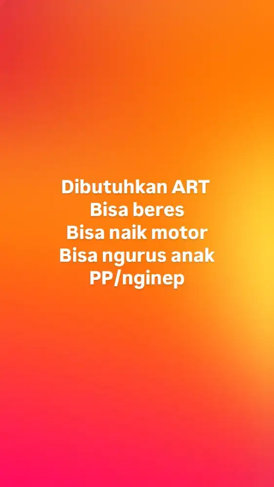 Dibutuhkan art pp/nginep