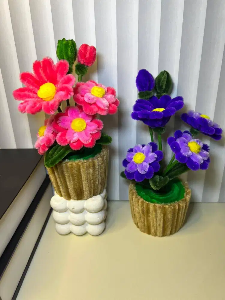 Bunga Daisy Mini Mix Pot 15 cm – Dekorasi Meja Handmade dari Kawat Bul