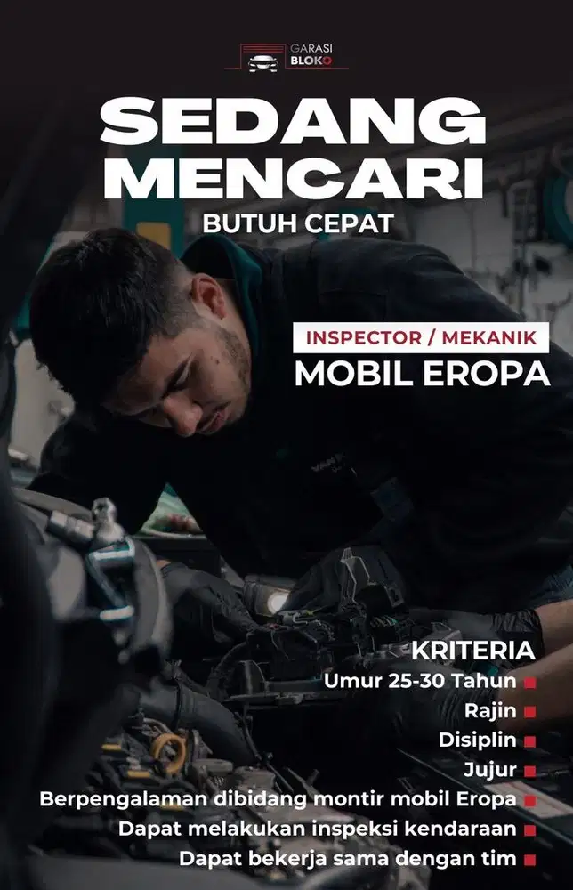 Lowongan Kerja Mekanik / Inspector Mobil Eropa