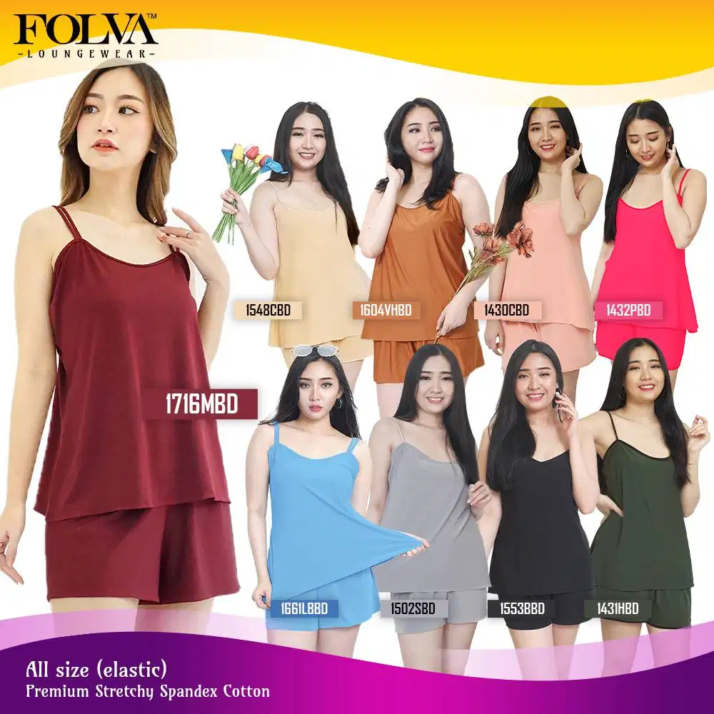 FOLVA Tanktop set celana pendek hotpants baju tidur Spandex Melar
