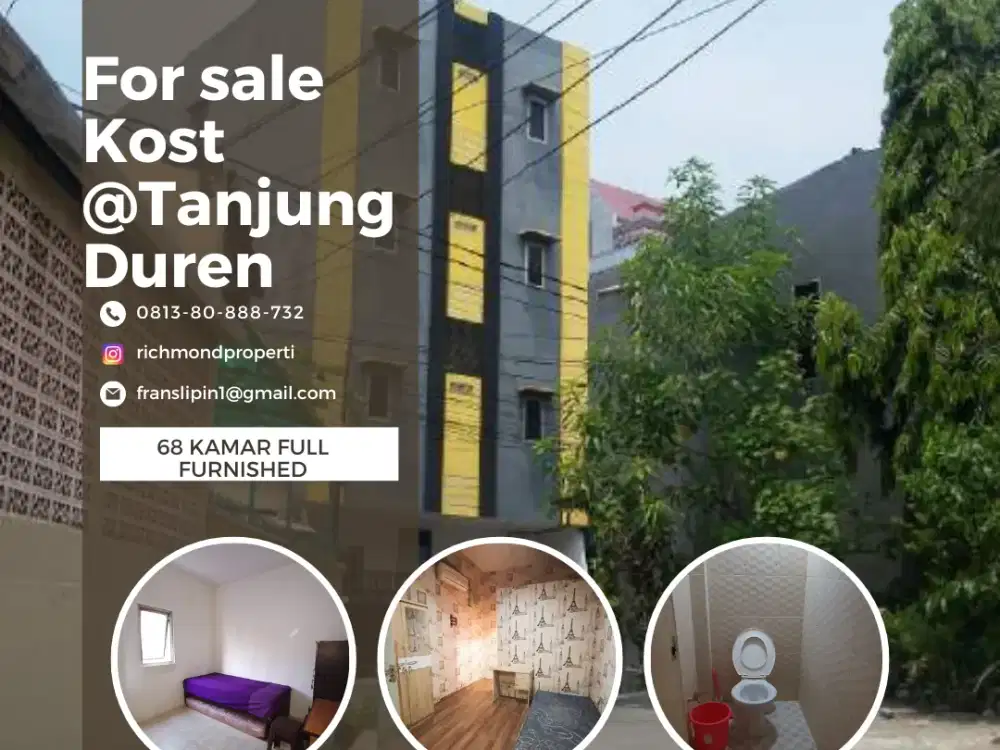 Jual Kost 64 KT + 64 KM di Tanjung Duren Sudah beroperasi belakang UNTAR , ROI 9% !