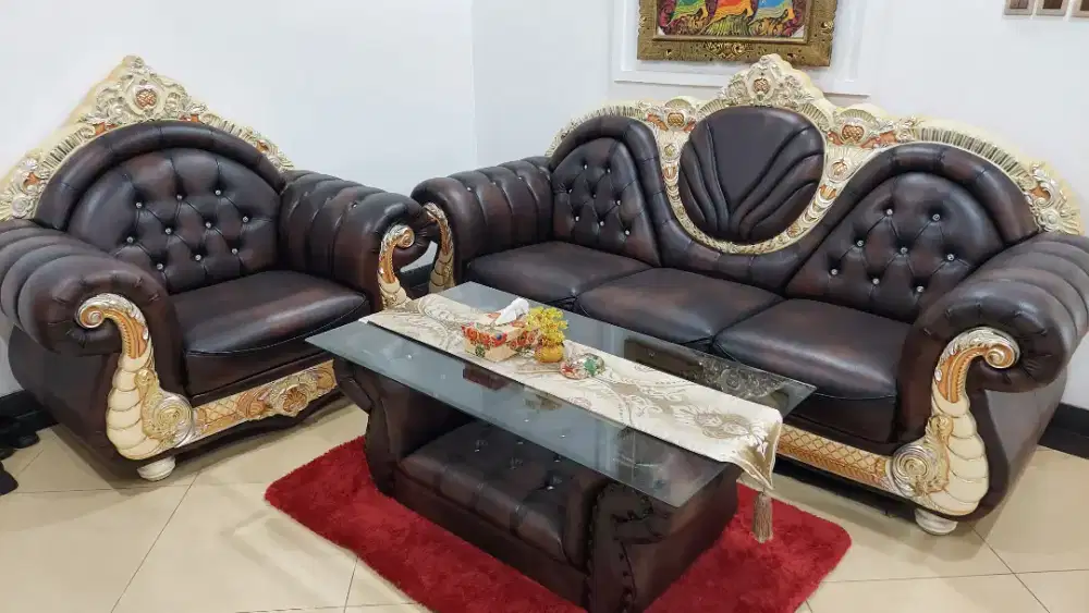 SOFA MEWAH JATI KULIT ASLI