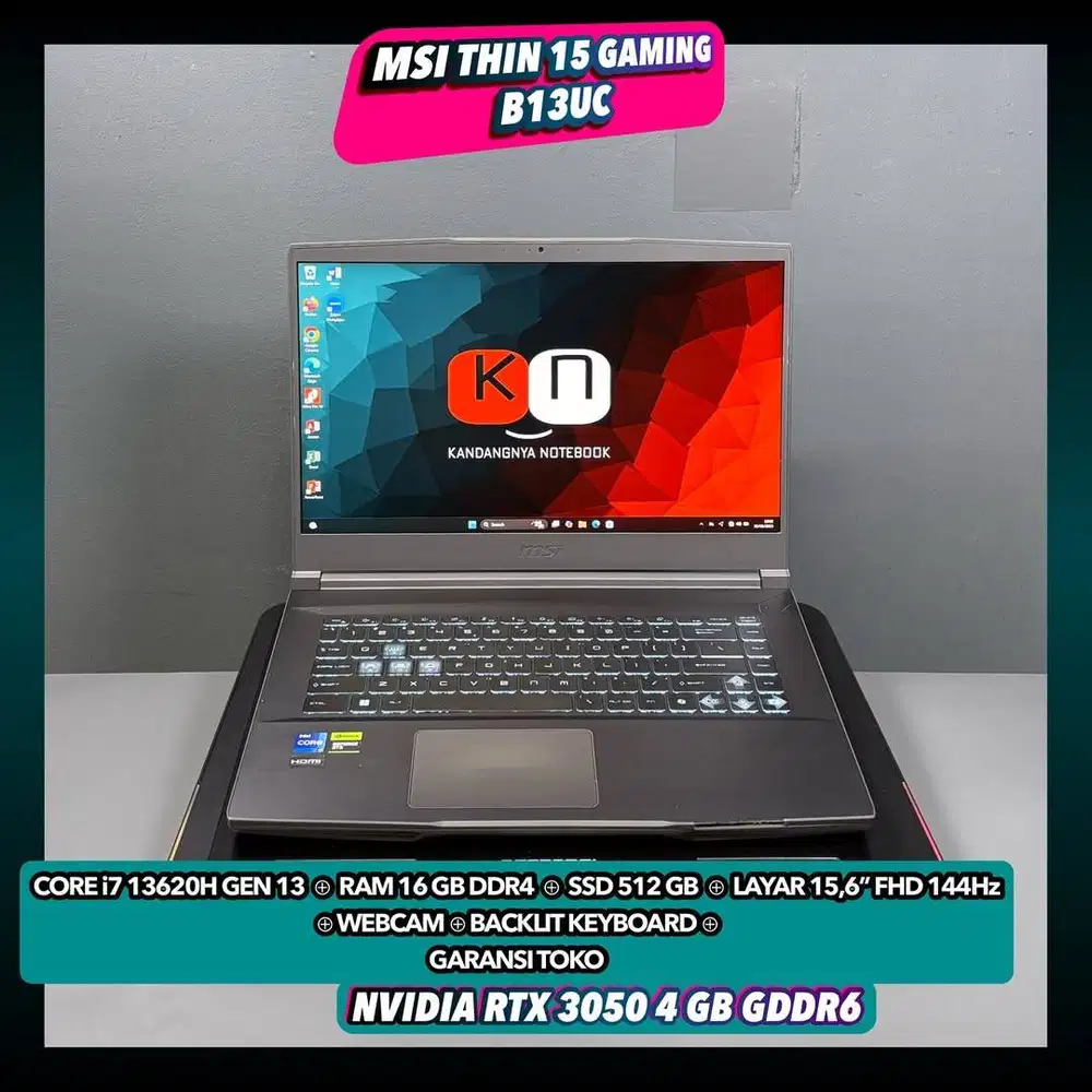 Msi Thin 15 B13UC Core i7 13620H RTX3050 4GB Ram16/512GB Layar 144Hz