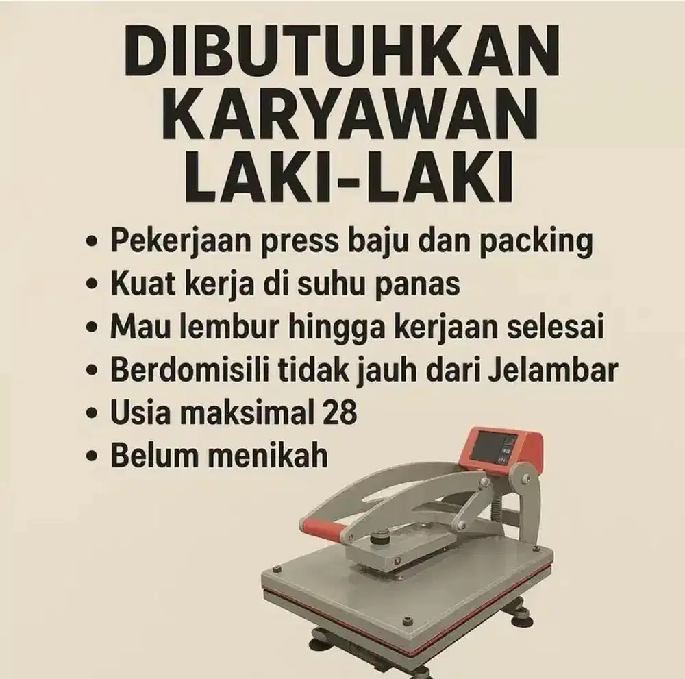 DIBUTUHKAN KARYAWAN LAKI LAKI