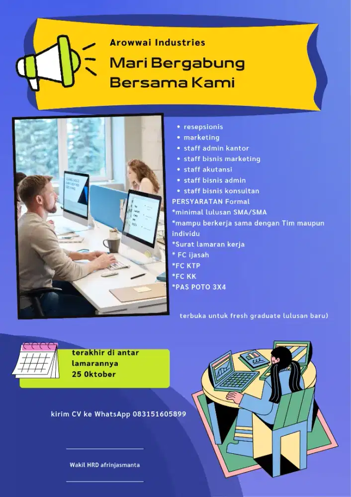 Lagi butuh karyawan yang mau bekerja di kantor
