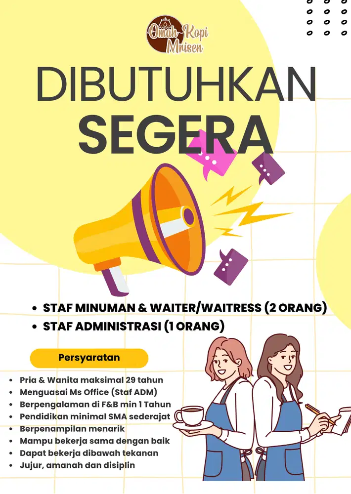 Lowongan Omah Kopi Mrisen WAITER/WAITRESS