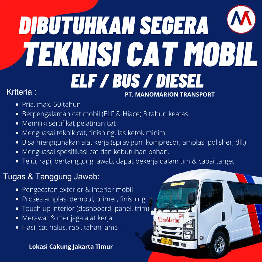 DIBUKA LOWONGAN TEKNISI CAT MOBIL / BODY REPAIR