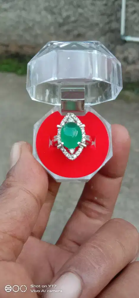 Cincin wanita perak batu giok lawas