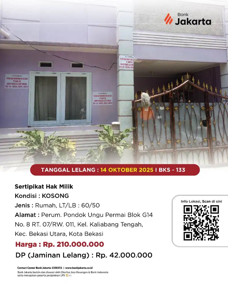 LELANG BANK DKI - DIJUAL VIA LELANG RUMAH PONDOK UNGU PERMAI