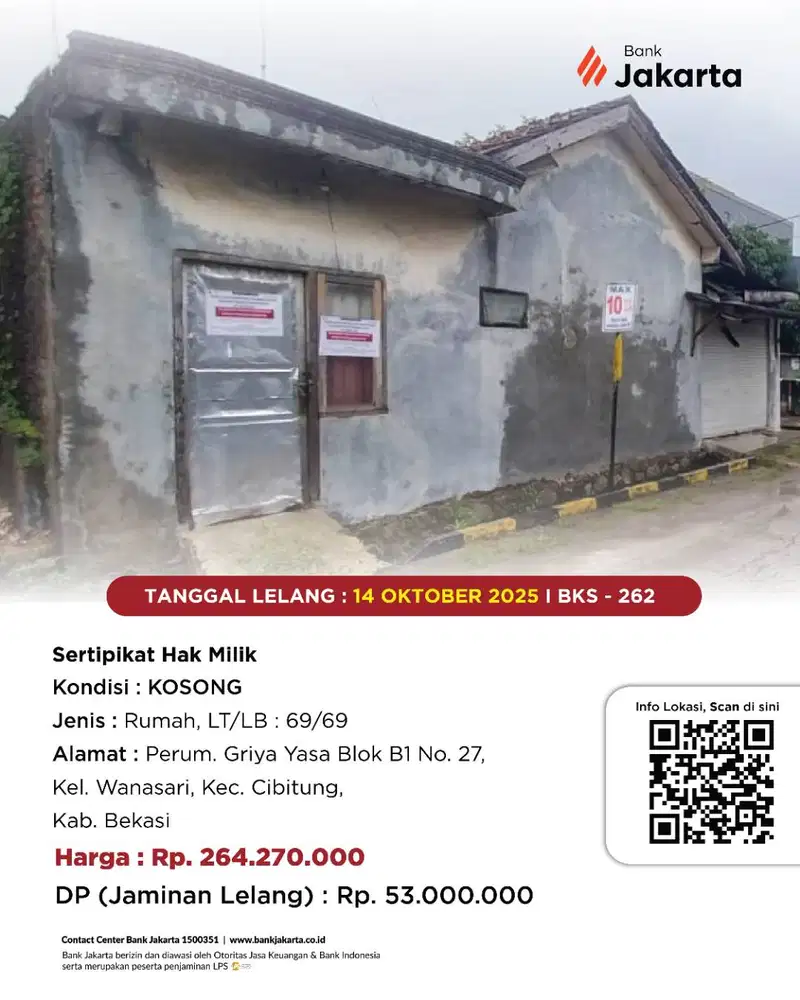 LELANG BANK DKI - DIJUAL VIA LELANG RUMAH PERUM GRIYA YASA BLOK B1