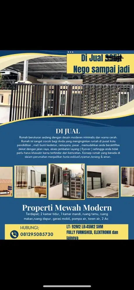 Rumah dijual cepat BU strategis dan full bangunan, Nego sampai jadi
