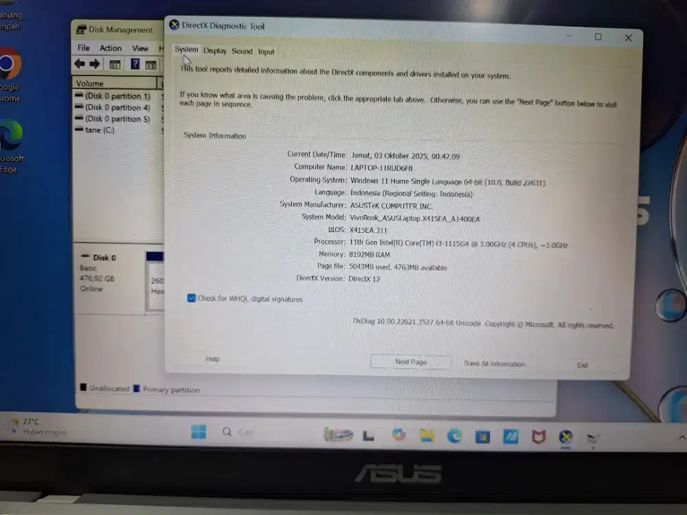 Asus X415E Intel core