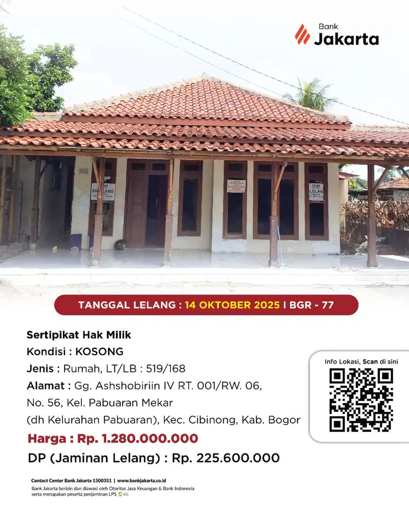 LELANG BANK DKI - DIJUAL VIA LELANG RUMAH GANG ASHSHOBIRIIN IV