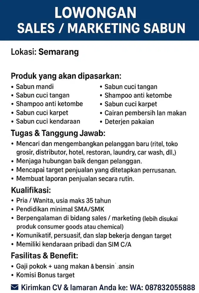 Lowongan Marketing Sales Sabun