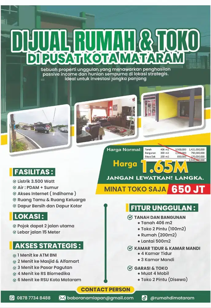 Dijual Toko & Rumah Strategis Tengah Kota Mataram