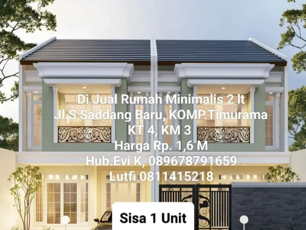 Dijual Rumah 2 lantai di Jl. S. Saddang Baru Makassar