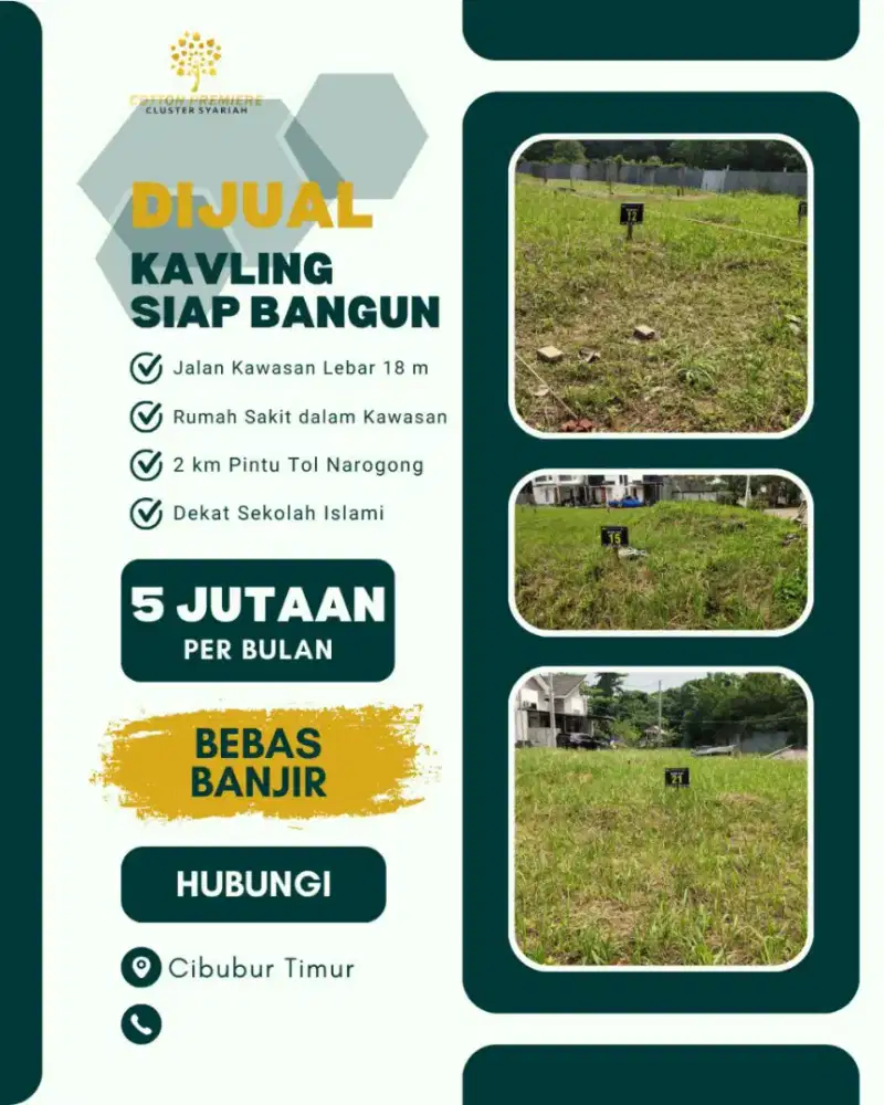 Dijual tanah, cicilan ke developer Tanpa DP bebas banjir