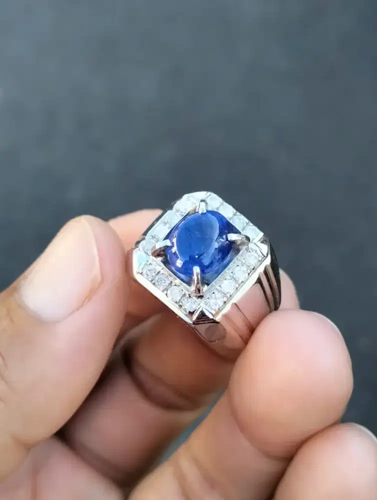 Cincin blue safir samping berlian full