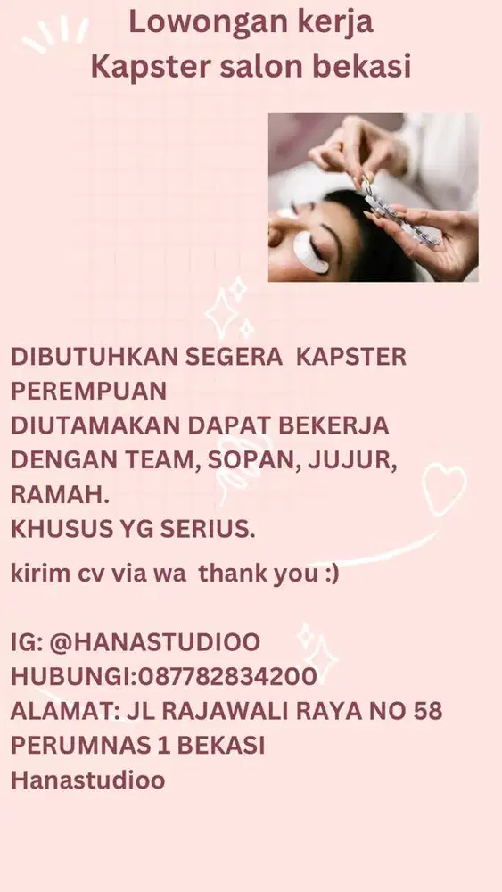 Lowongan kapster salon bekasi perumnas 1