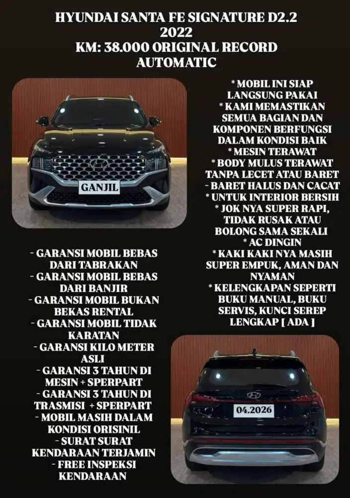 [ KM 38.000 ORIGINAL ] HYUNDAI SANTA FE SIGNATURE 22.D AT 2022