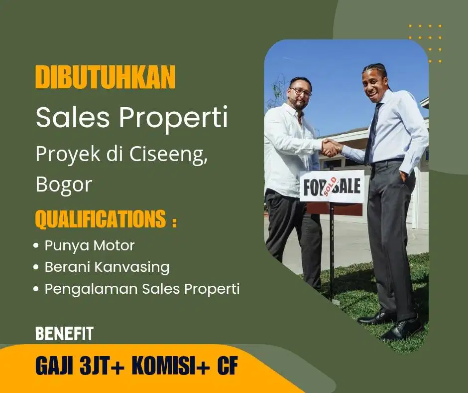 Dibutuhkan Sales Properti Di Ciseeng