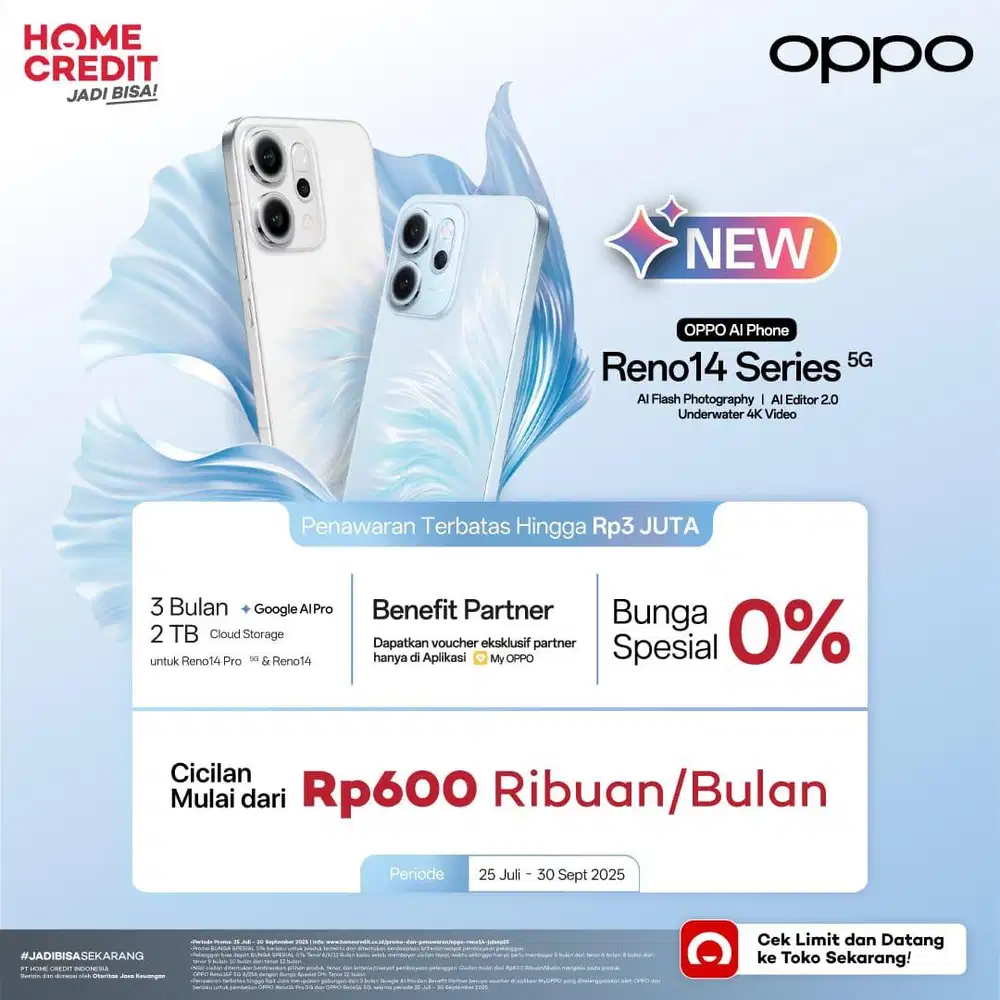 CICILAN OPPO RENO 14 F TANPA DP DI HOME CREDIT