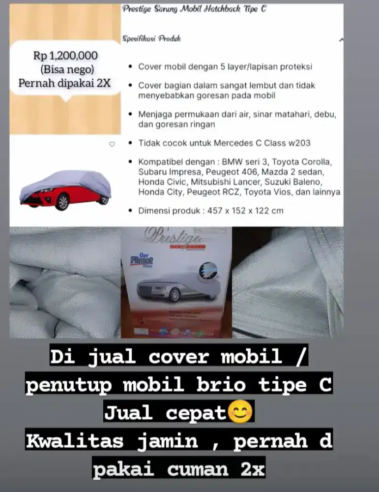 penutup mobil Honda Brio merk Krisbow pristage