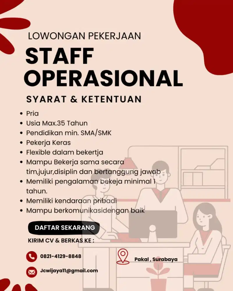 Dibutuhkan dua orang  staff operasional