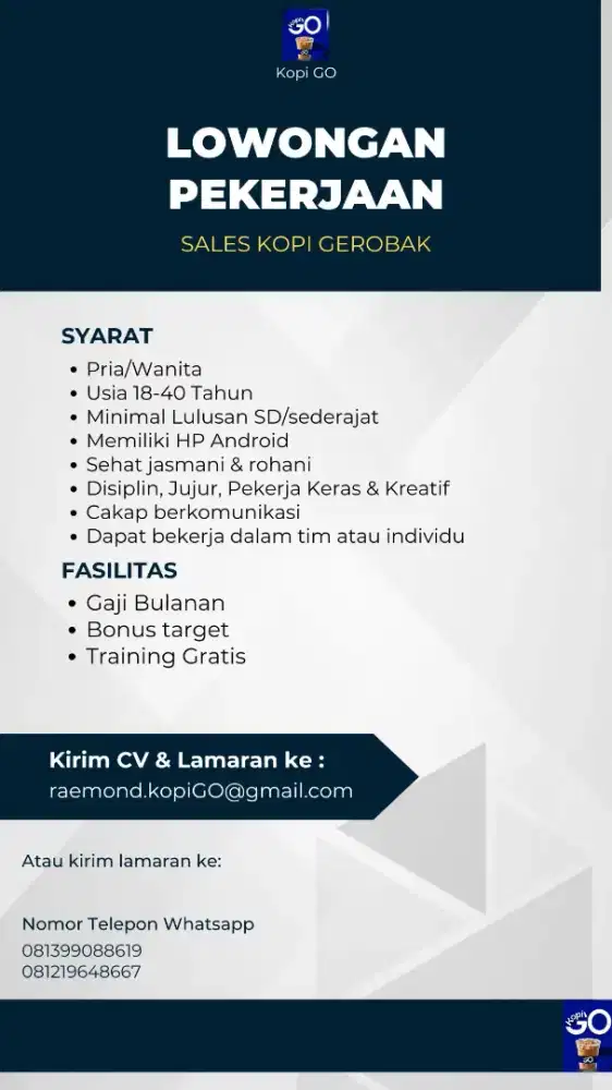 Dibutuhkan sales kopi gerobakan