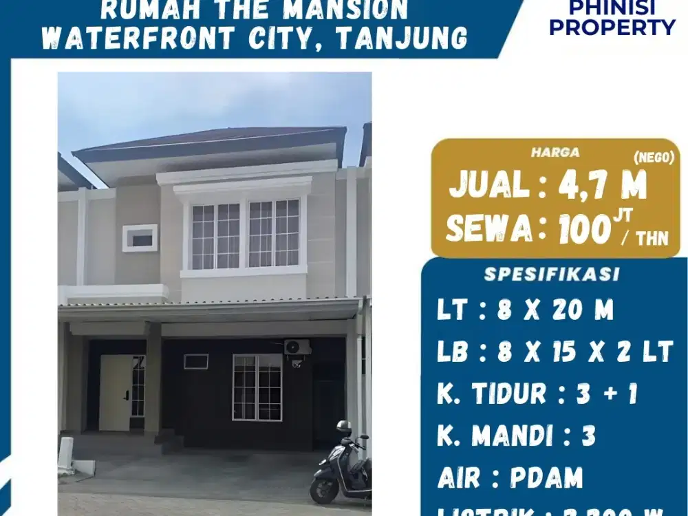 DIJUAL Rumah The Mansion Waterfront City Tanjung Bunga