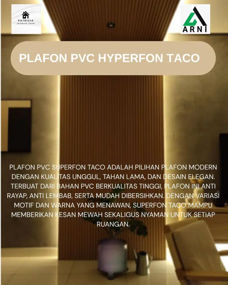 Plafon Hyperfon PVC Taco | Ukuran 4m dan 6m | Elegant Look tebal 8mm